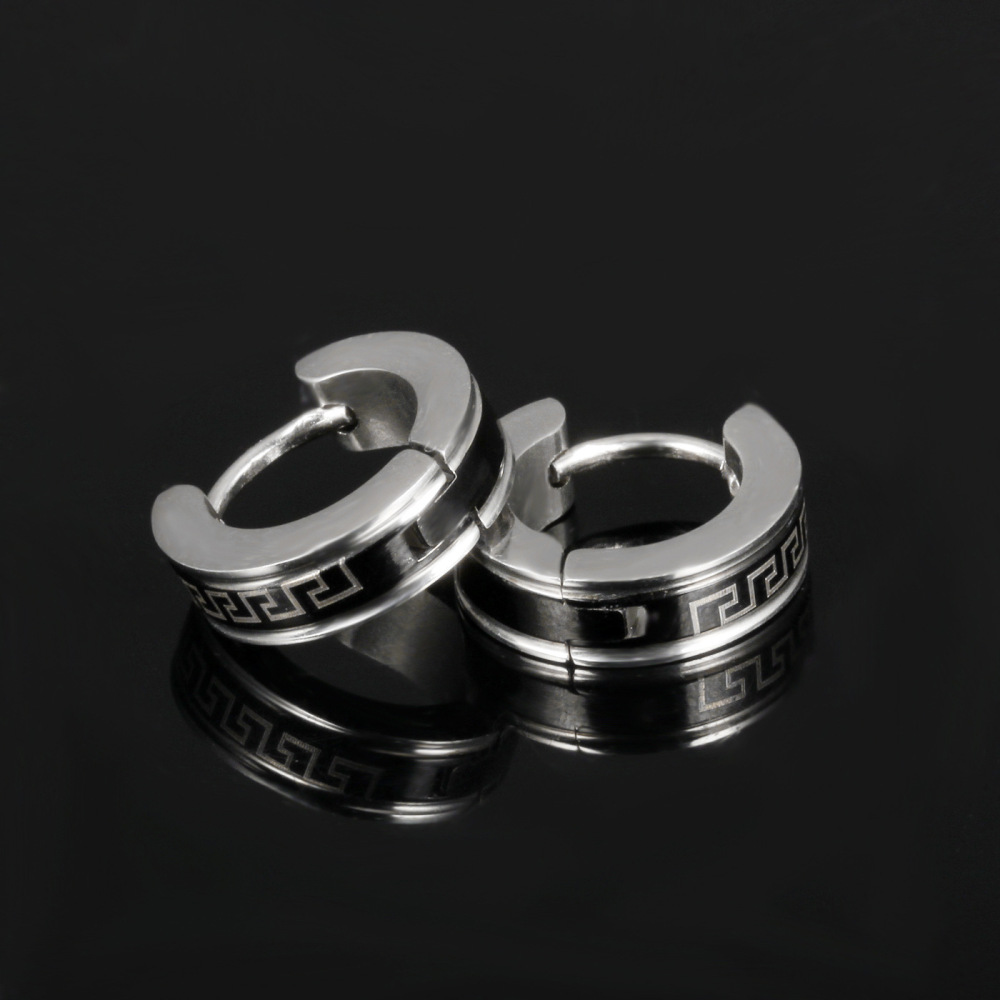 MYK3417-Stainless steel Great Wall pattern hip-hop earrings