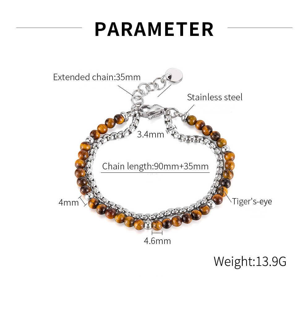 MYK3421-Stainless steel tiger's eye double-layered African turquoise bracelet