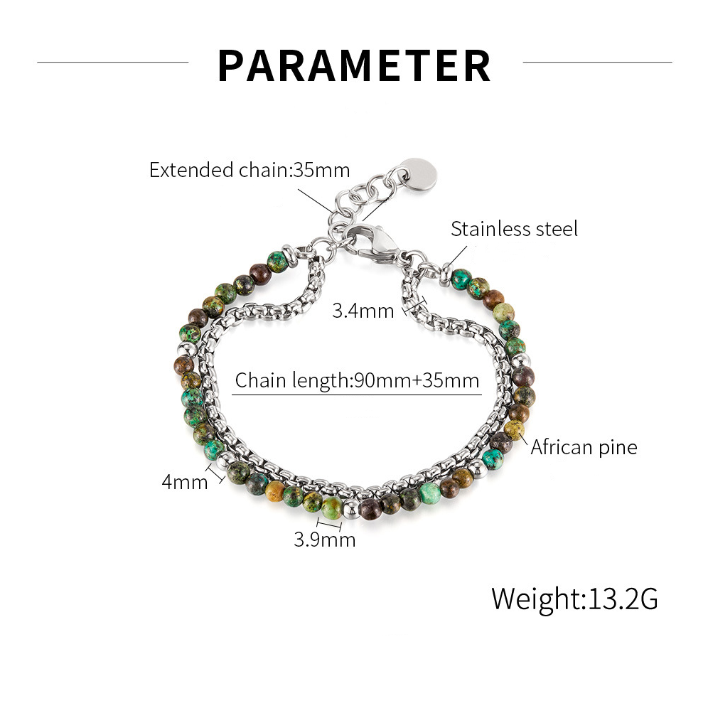 MYK3421-Stainless steel tiger's eye double-layered African turquoise bracelet