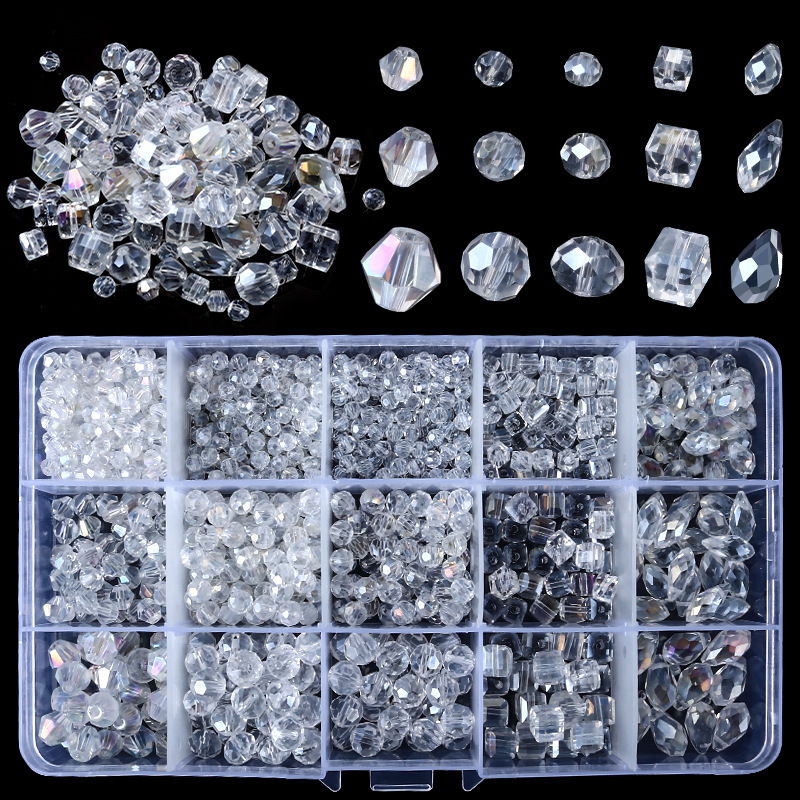 15-Slot Electroplated AB Crystal Glass Bead DIY Set
