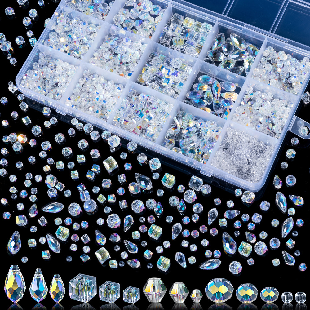15-Slot Electroplated AB Crystal Glass Bead DIY Set