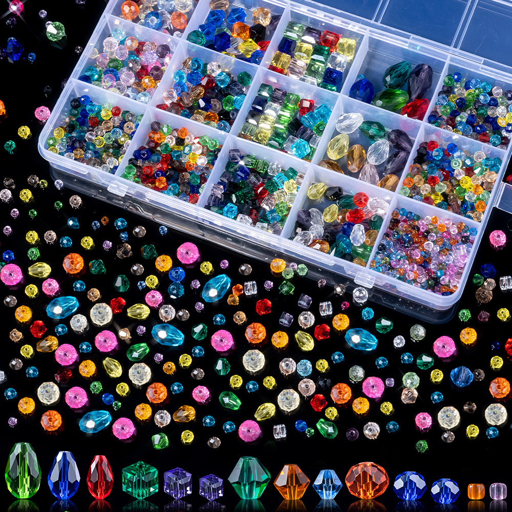 15-Slot Electroplated AB Crystal Glass Bead DIY Set