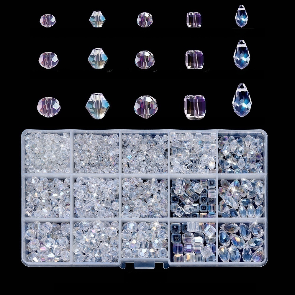 15-Slot Electroplated AB Crystal Glass Bead DIY Set