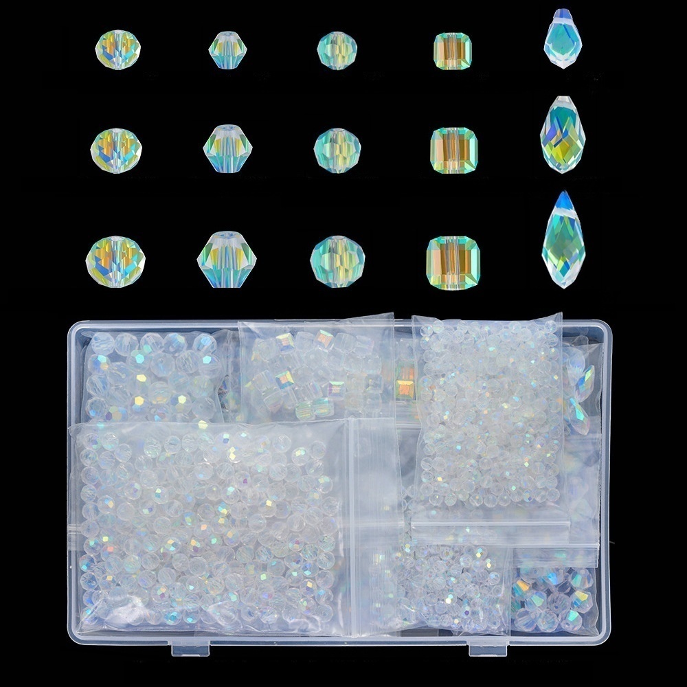 15-Slot Electroplated AB Crystal Glass Bead DIY Set