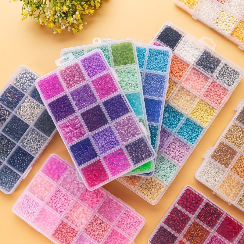 15-Section Seed Beads, Solid Color Enameled Beads DIY Set