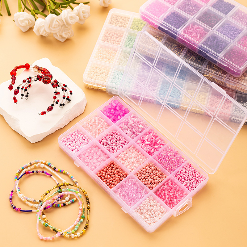 15-Section Seed Beads, Solid Color Enameled Beads DIY Set