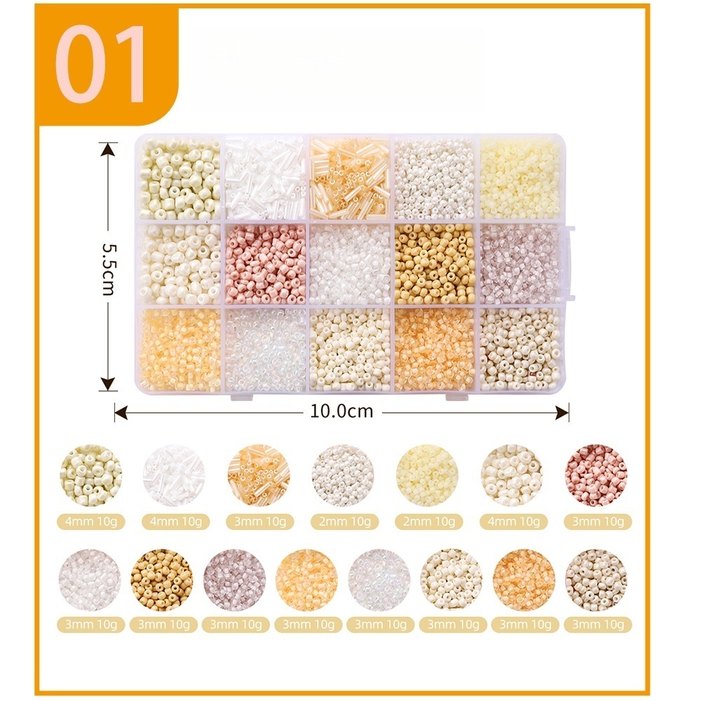 15-Section Seed Beads, Solid Color Enameled Beads DIY Set