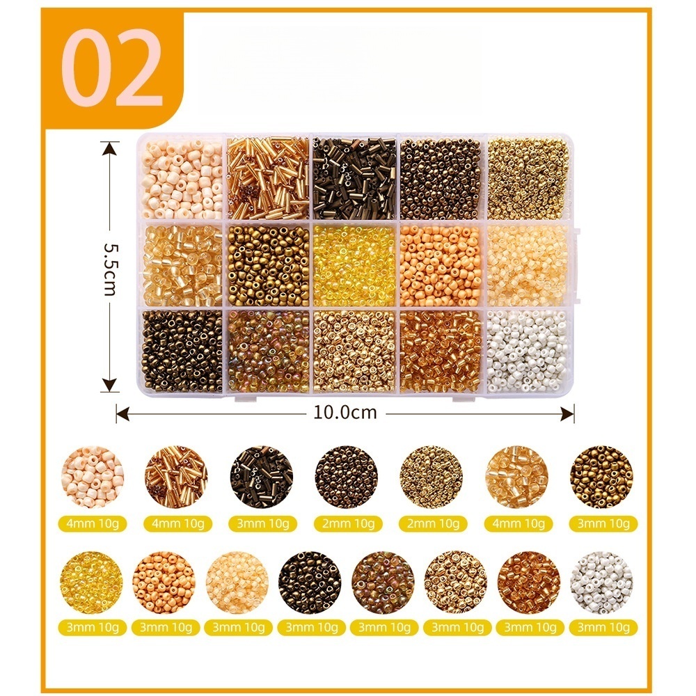 15-Section Seed Beads, Solid Color Enameled Beads DIY Set