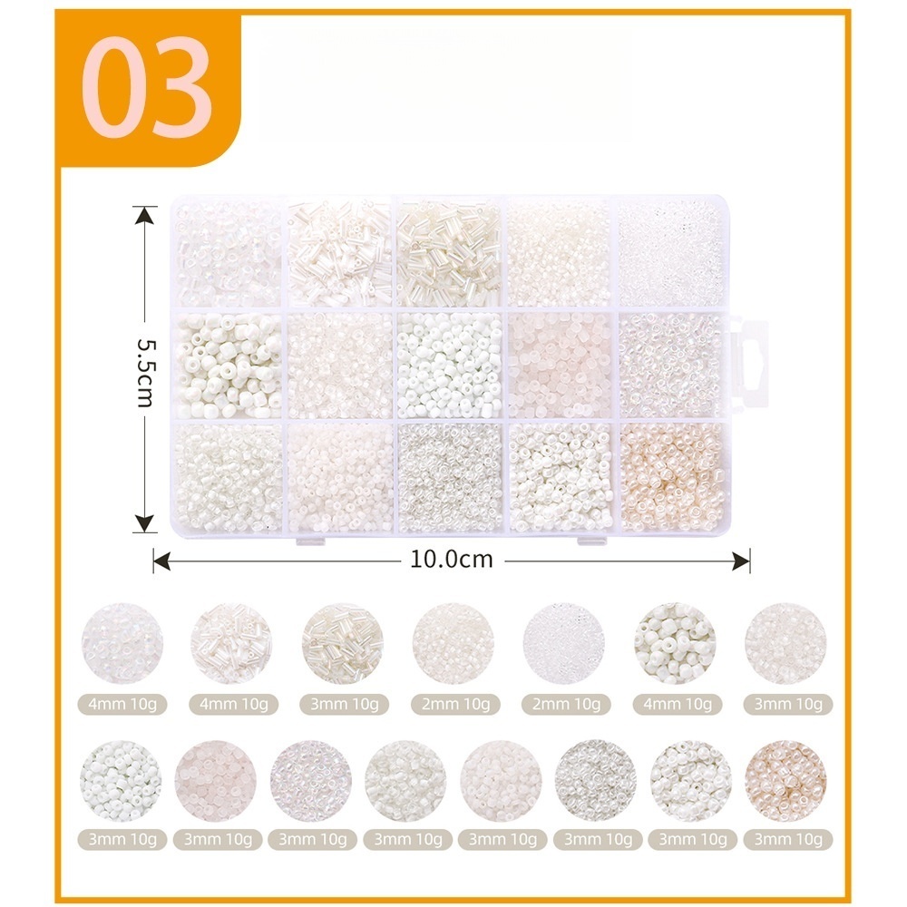 15-Section Seed Beads, Solid Color Enameled Beads DIY Set