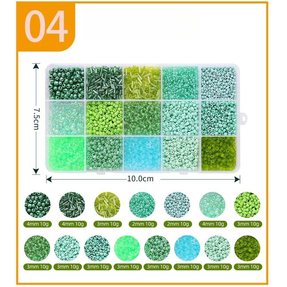 15-Section Seed Beads, Solid Color Enameled Beads DIY Set