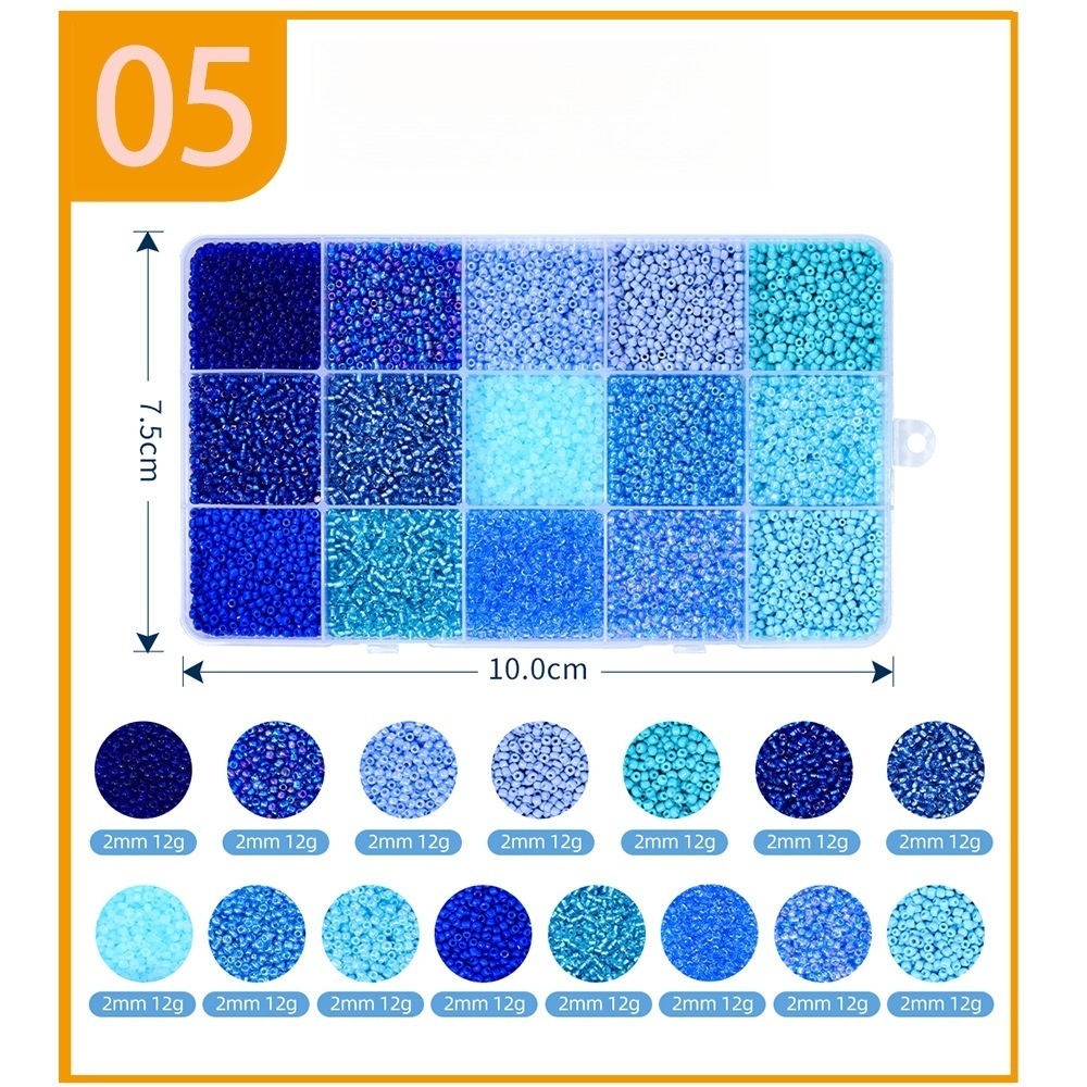 15-Section Seed Beads, Solid Color Enameled Beads DIY Set