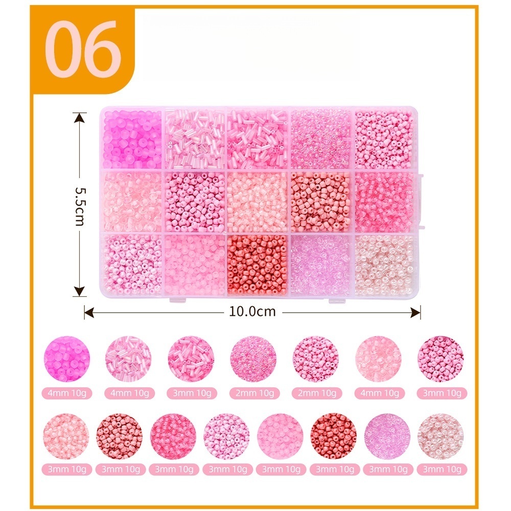 15-Section Seed Beads, Solid Color Enameled Beads DIY Set