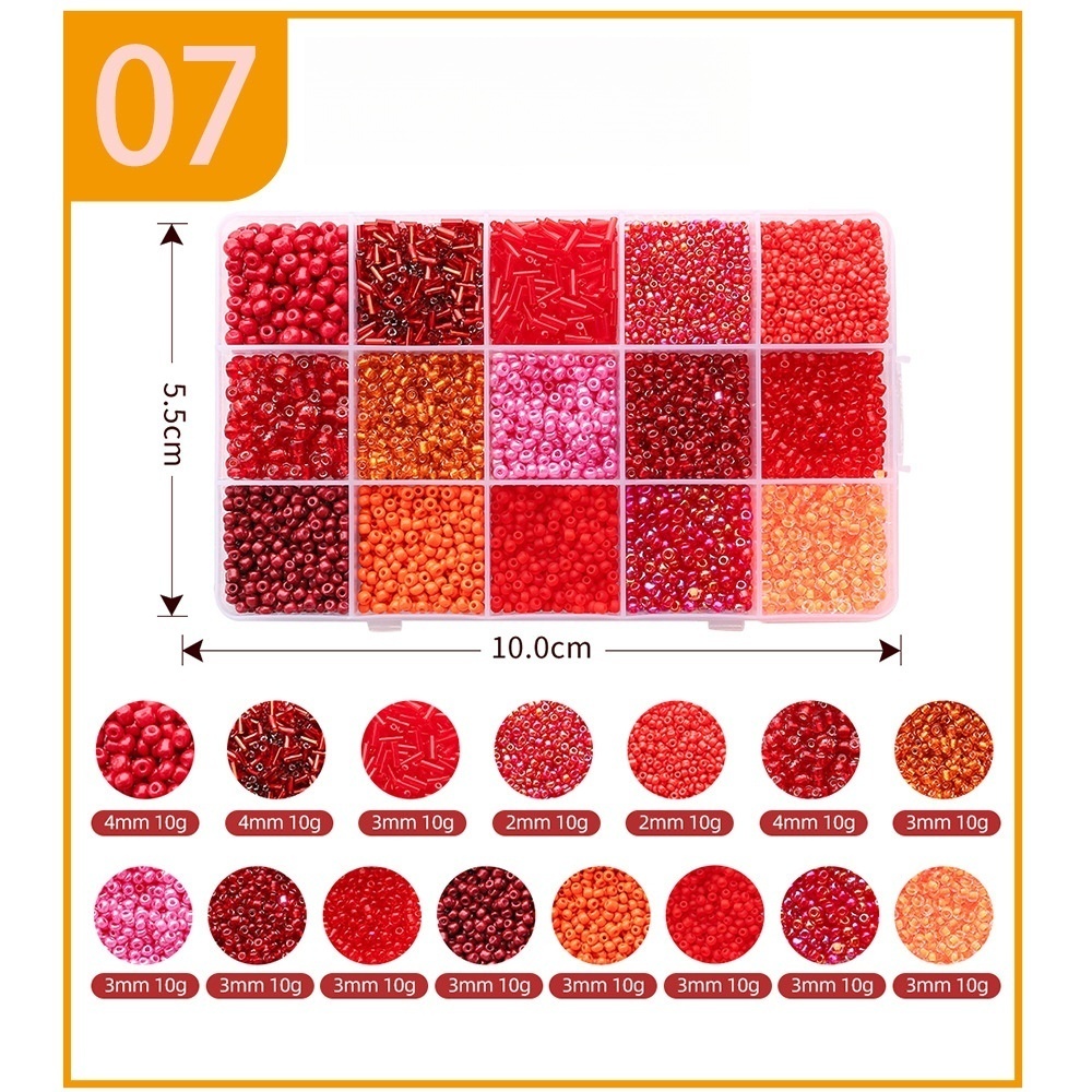 15-Section Seed Beads, Solid Color Enameled Beads DIY Set
