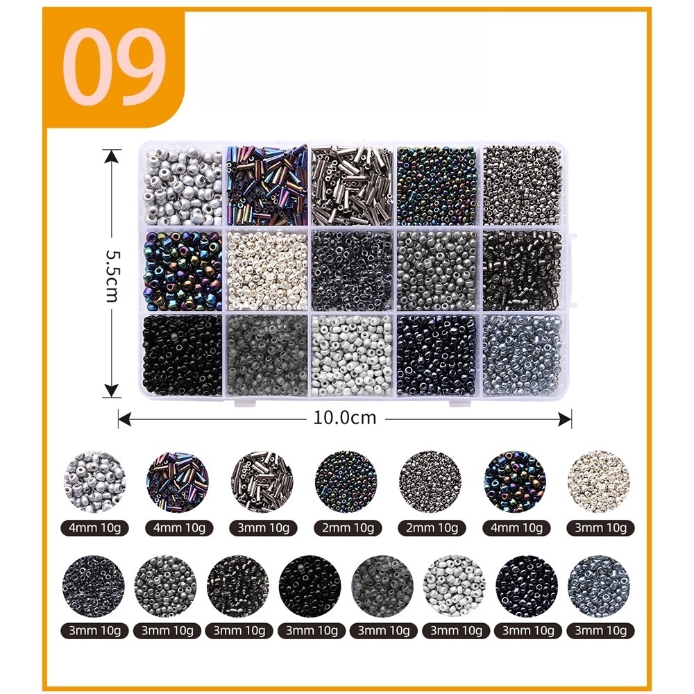 15-Section Seed Beads, Solid Color Enameled Beads DIY Set
