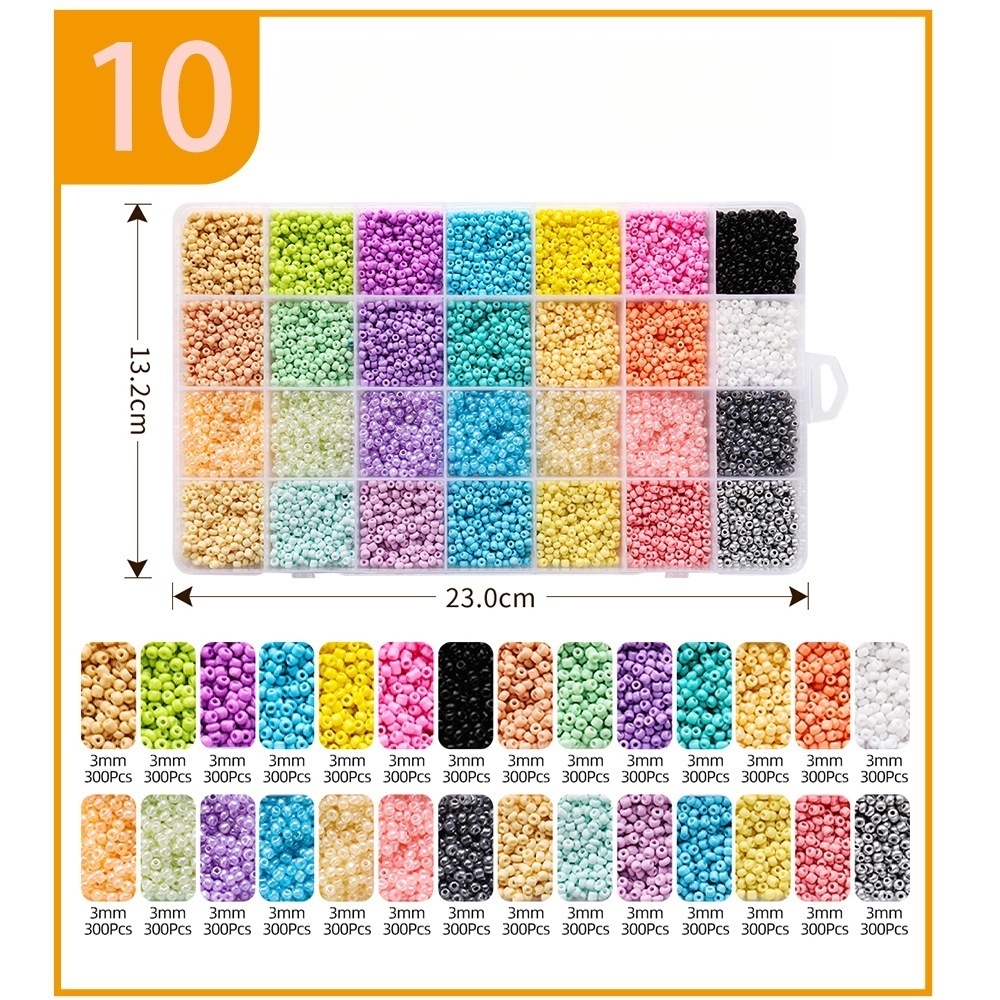 15-Section Seed Beads, Solid Color Enameled Beads DIY Set