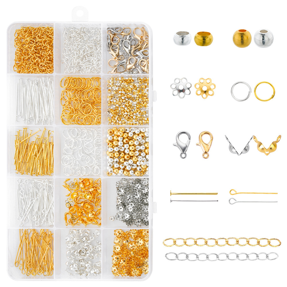 15-Compartment Metal Lobster Clasp Open Beaded Ring DIY Kit