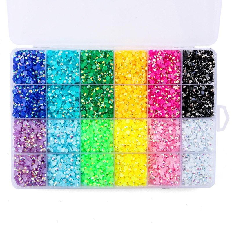 24-compartment flat-bottomed electroplated AB color resin rhinestone DIY kit