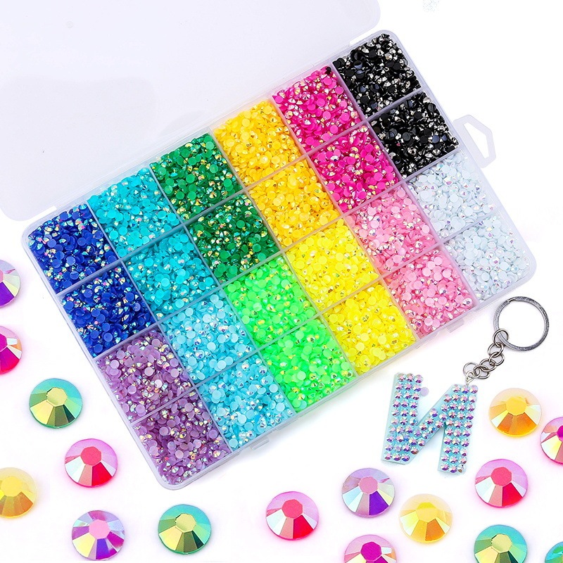 24-compartment flat-bottomed electroplated AB color resin rhinestone DIY kit