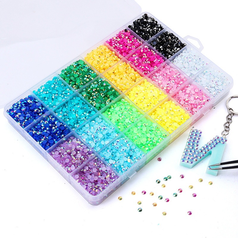 24-compartment flat-bottomed electroplated AB color resin rhinestone DIY kit