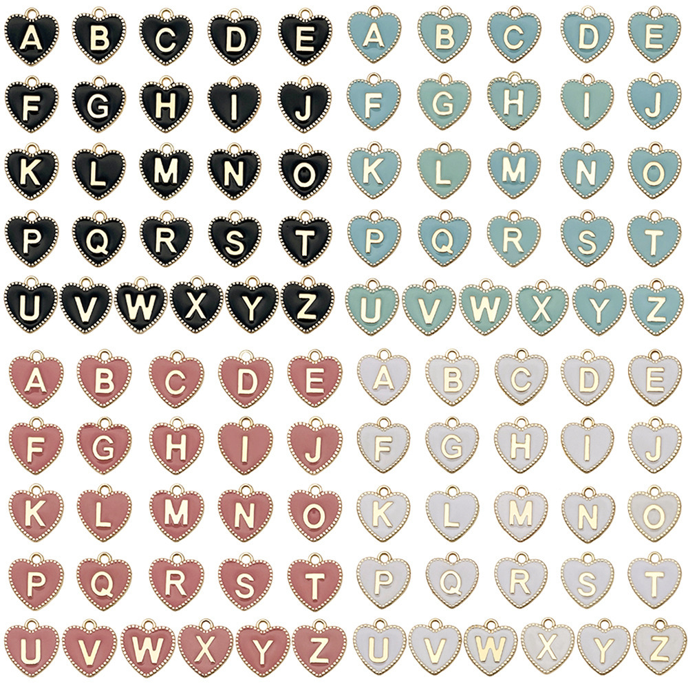 MYK3527-DIY Double-Sided Oil-Drip Heart-Shaped Alloy Pendant with 26 English Letters