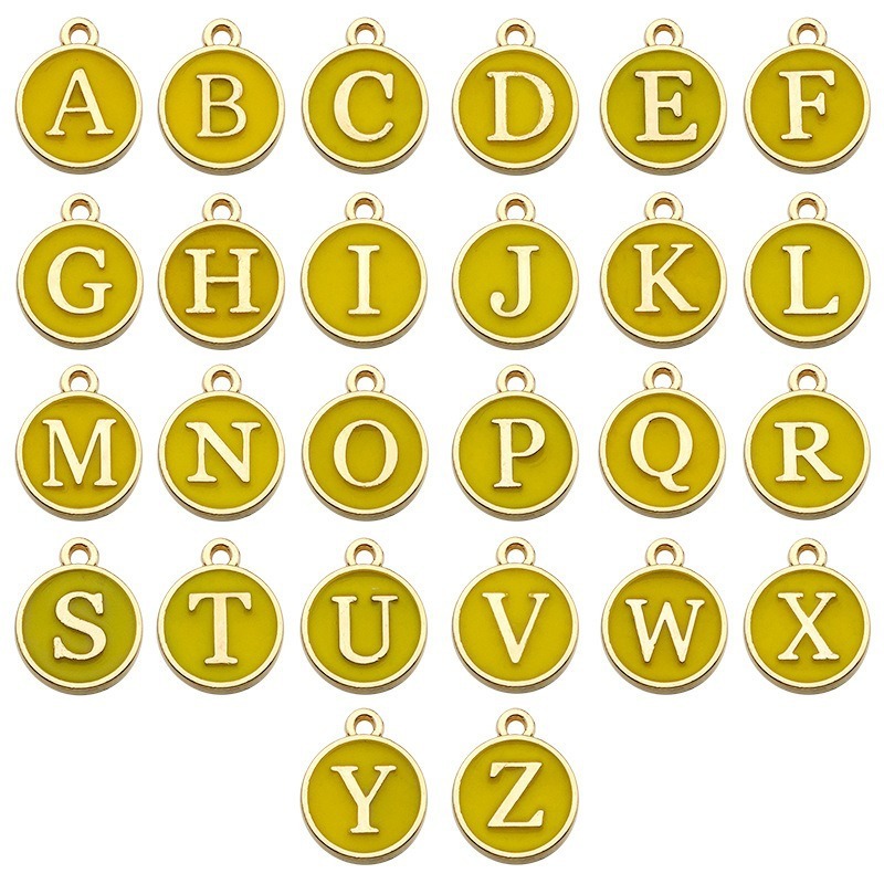MYK3527-DIY Double-Sided Oil-Drip Heart-Shaped Alloy Pendant with 26 English Letters
