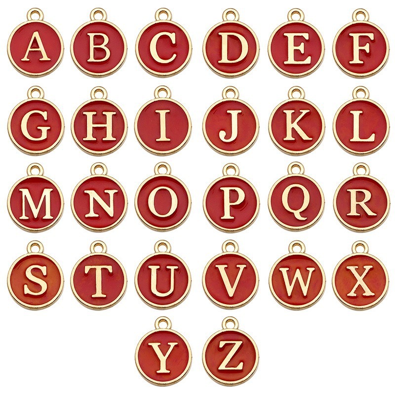 MYK3527-DIY Double-Sided Oil-Drip Heart-Shaped Alloy Pendant with 26 English Letters