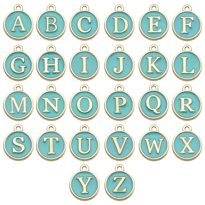 MYK3527-DIY Double-Sided Oil-Drip Heart-Shaped Alloy Pendant with 26 English Letters