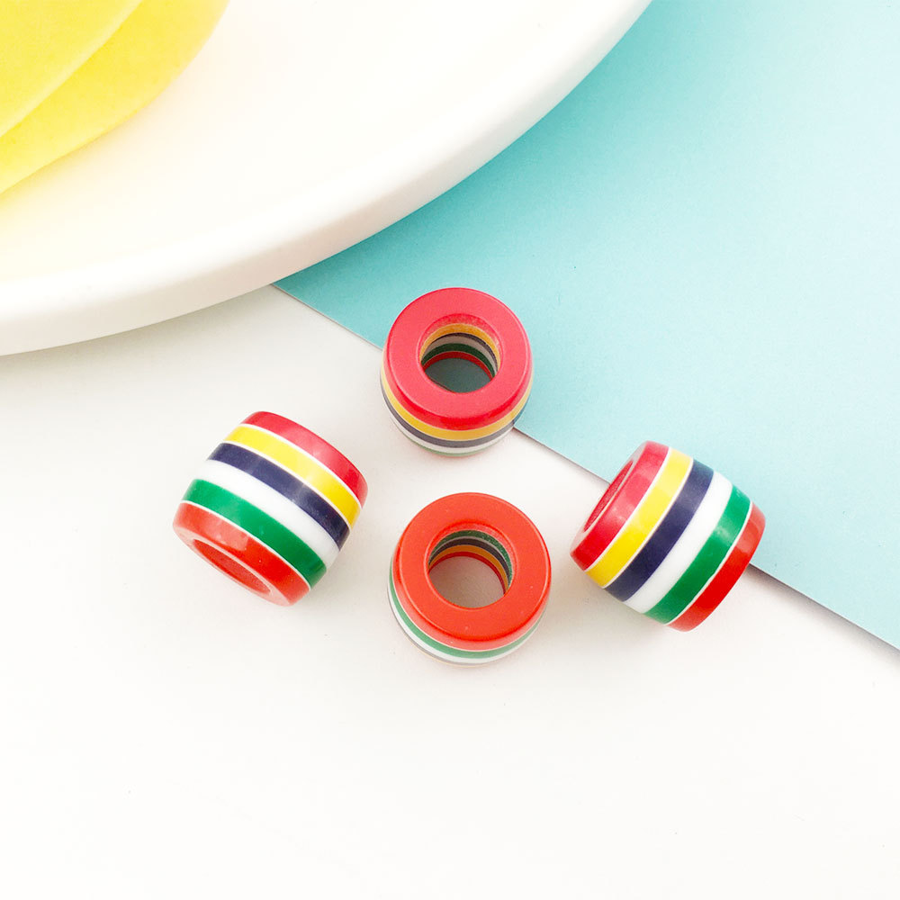 MYK3534-100 pieces/bag of resin wooden barrel beads, striped large-hole DIY spacer beads