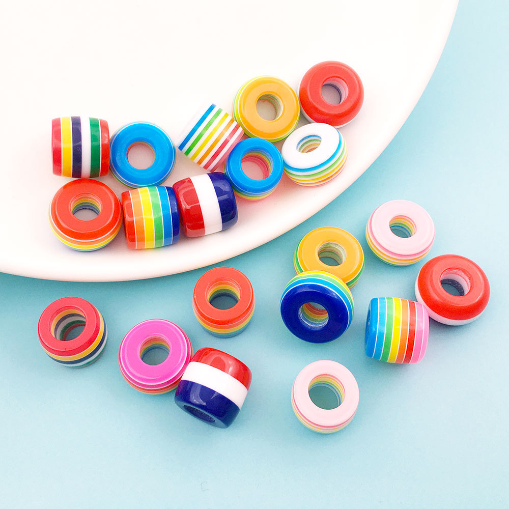 MYK3534-100 pieces/bag of resin wooden barrel beads, striped large-hole DIY spacer beads