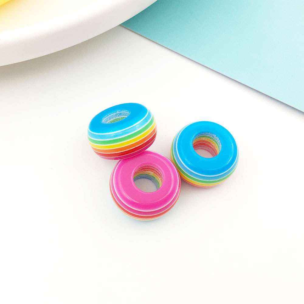 MYK3534-100 pieces/bag of resin wooden barrel beads, striped large-hole DIY spacer beads