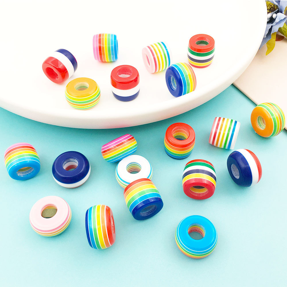 MYK3534-100 pieces/bag of resin wooden barrel beads, striped large-hole DIY spacer beads