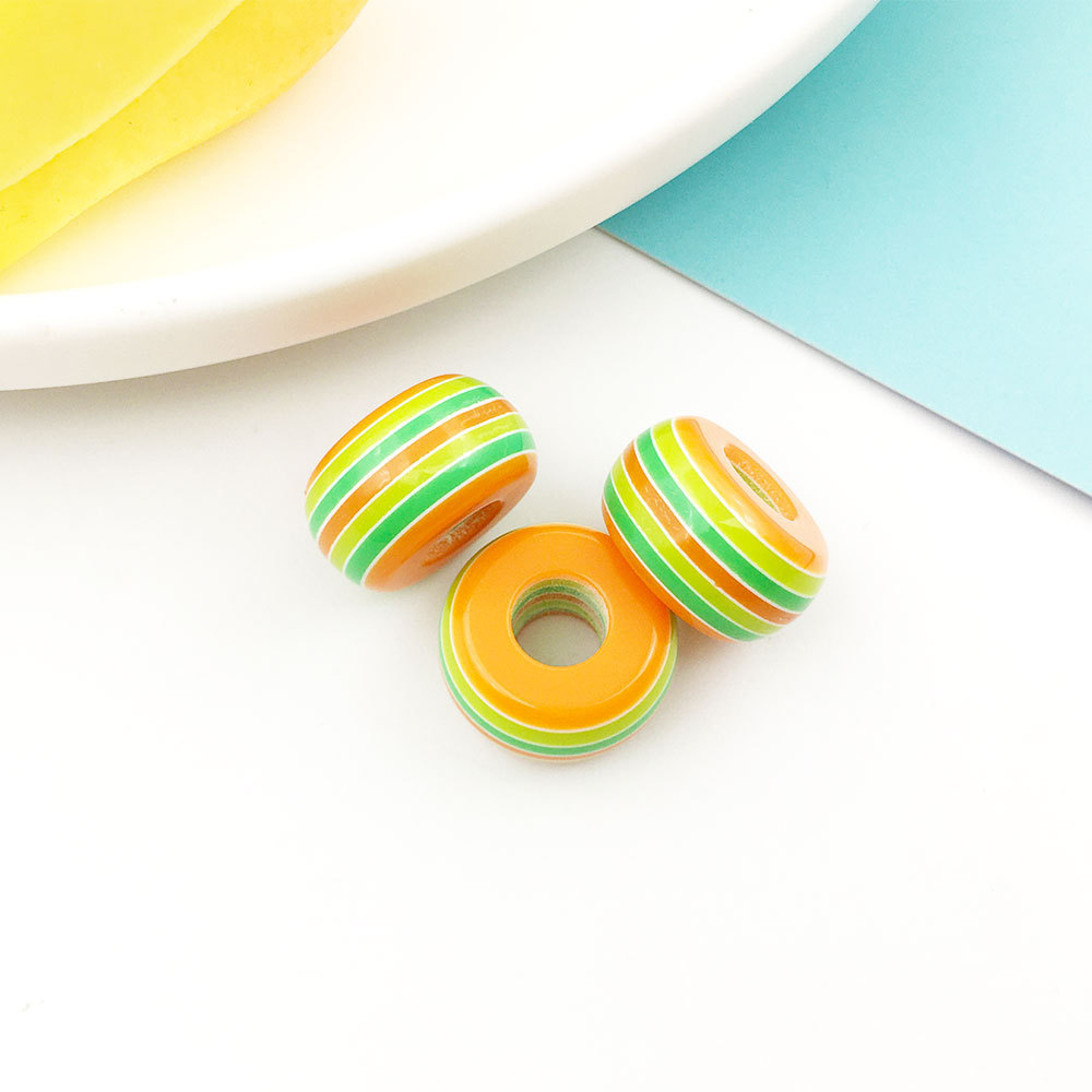 MYK3534-100 pieces/bag of resin wooden barrel beads, striped large-hole DIY spacer beads