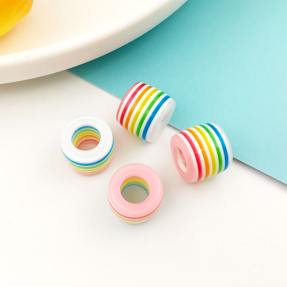 MYK3534-100 pieces/bag of resin wooden barrel beads, striped large-hole DIY spacer beads