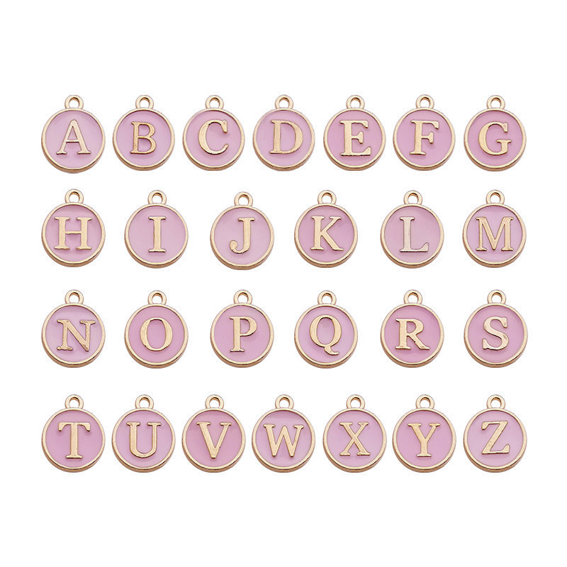 MYK3527-DIY Double-Sided Oil-Drip Heart-Shaped Alloy Pendant with 26 English Letters