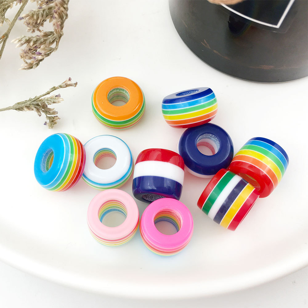 MYK3534-100 pieces/bag of resin wooden barrel beads, striped large-hole DIY spacer beads