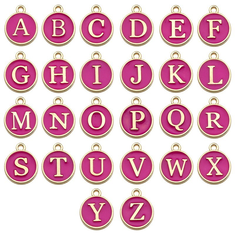 MYK3527-DIY Double-Sided Oil-Drip Heart-Shaped Alloy Pendant with 26 English Letters