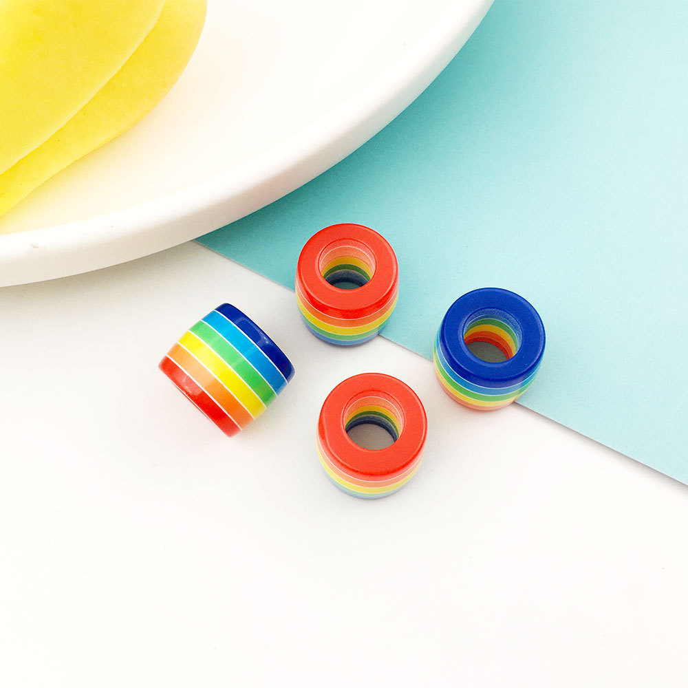 MYK3534-100 pieces/bag of resin wooden barrel beads, striped large-hole DIY spacer beads