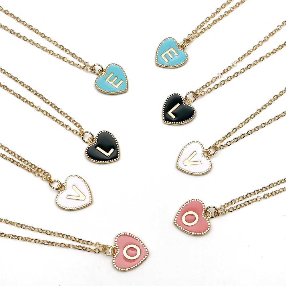 MYK3527-DIY Double-Sided Oil-Drip Heart-Shaped Alloy Pendant with 26 English Letters