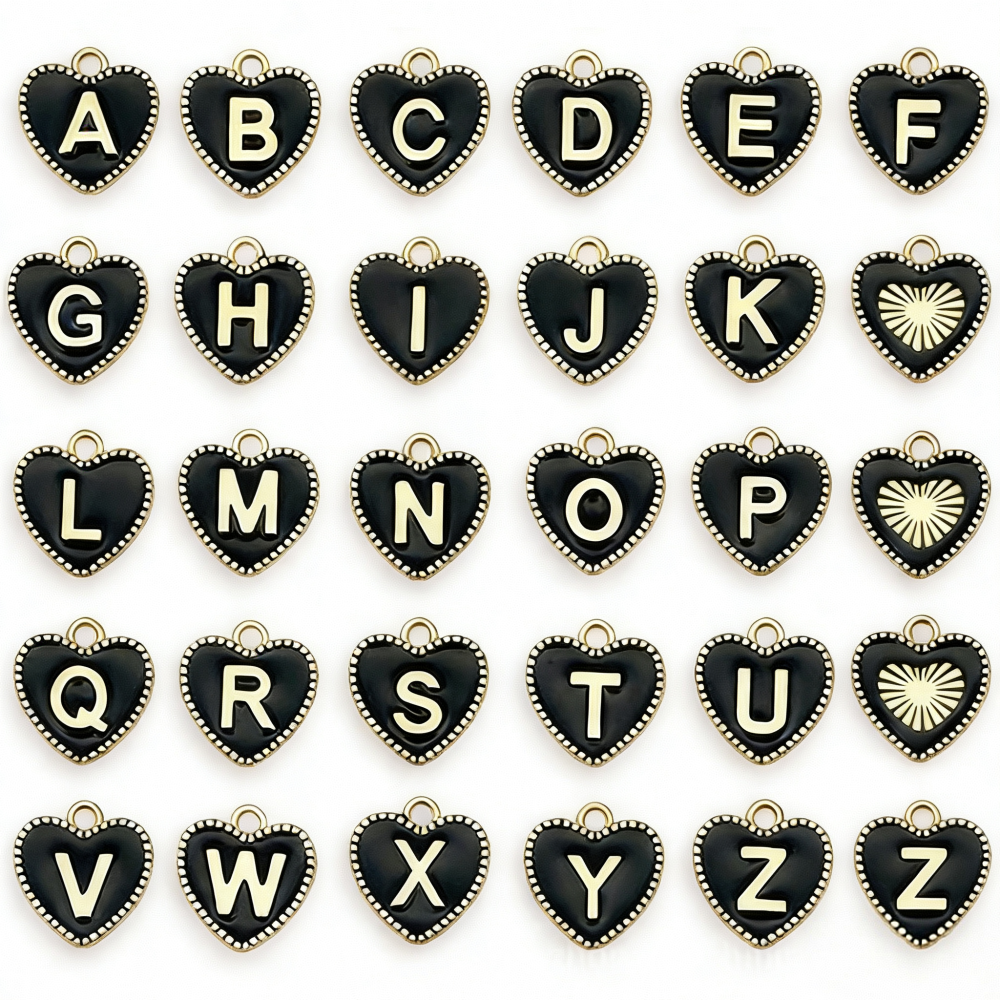 MYK3527-DIY Double-Sided Oil-Drip Heart-Shaped Alloy Pendant with 26 English Letters