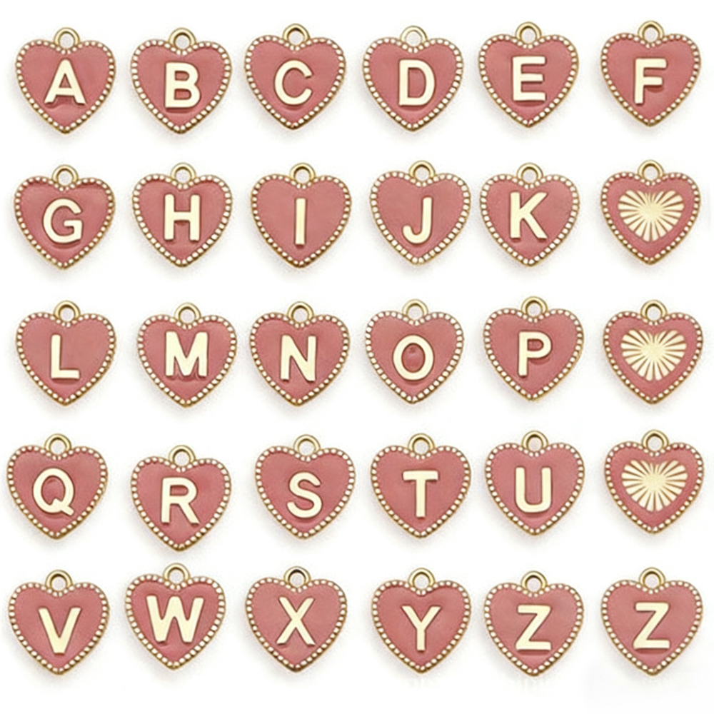 MYK3527-DIY Double-Sided Oil-Drip Heart-Shaped Alloy Pendant with 26 English Letters