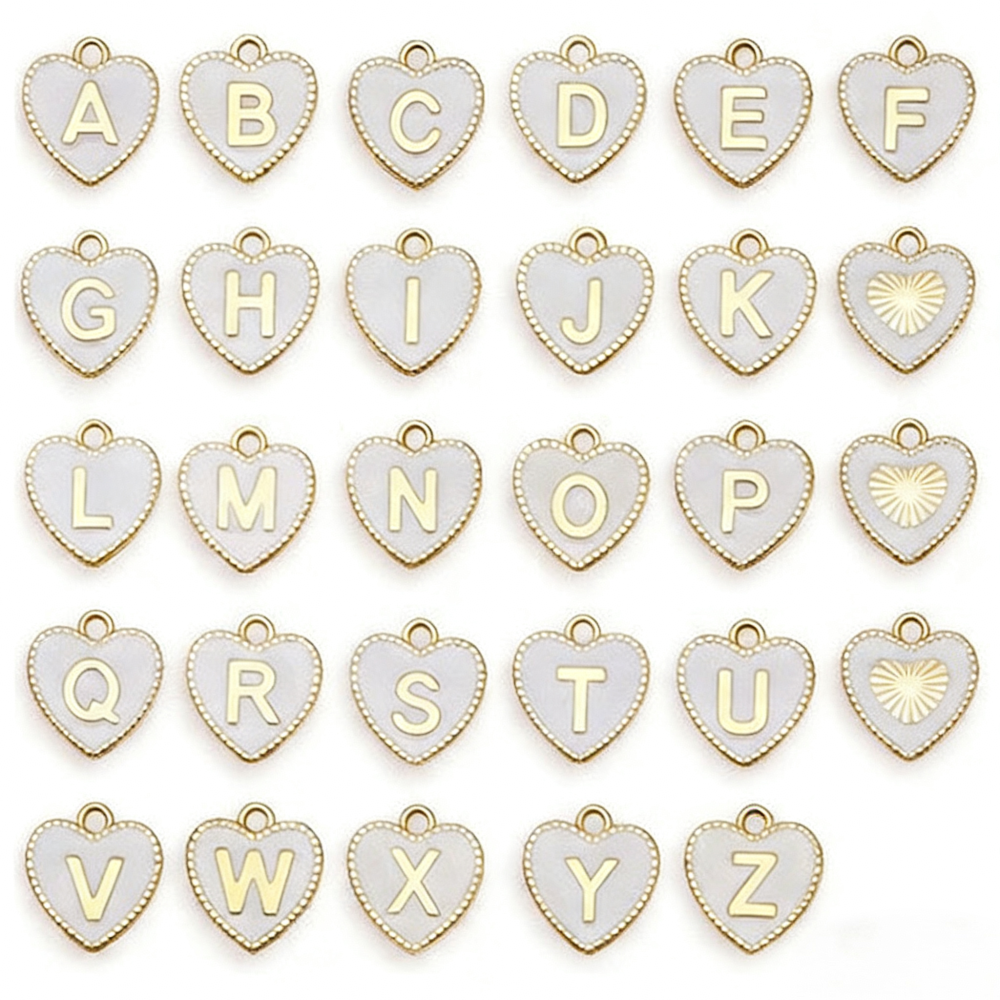 MYK3527-DIY Double-Sided Oil-Drip Heart-Shaped Alloy Pendant with 26 English Letters