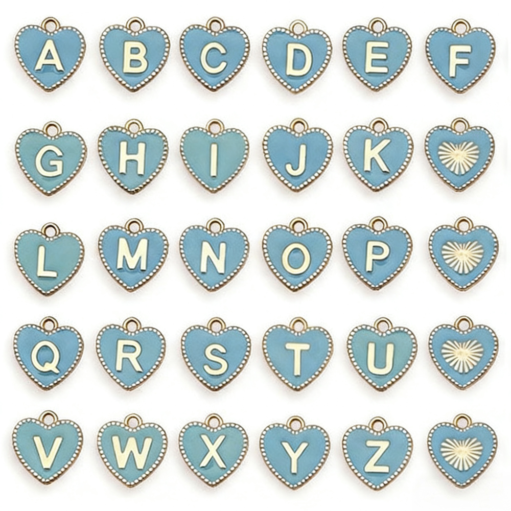 MYK3527-DIY Double-Sided Oil-Drip Heart-Shaped Alloy Pendant with 26 English Letters