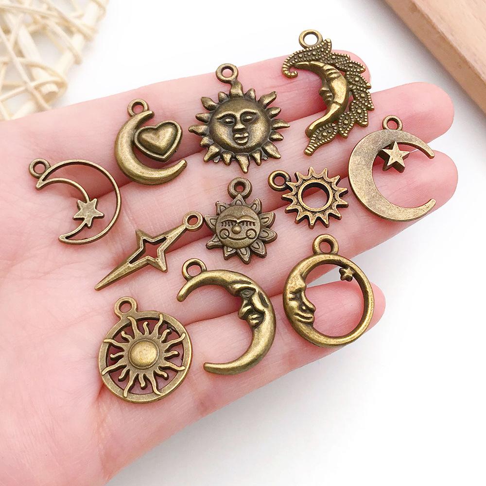 MYK3547-Mixed 20 antique blue alloy sun, star and moon series pendants