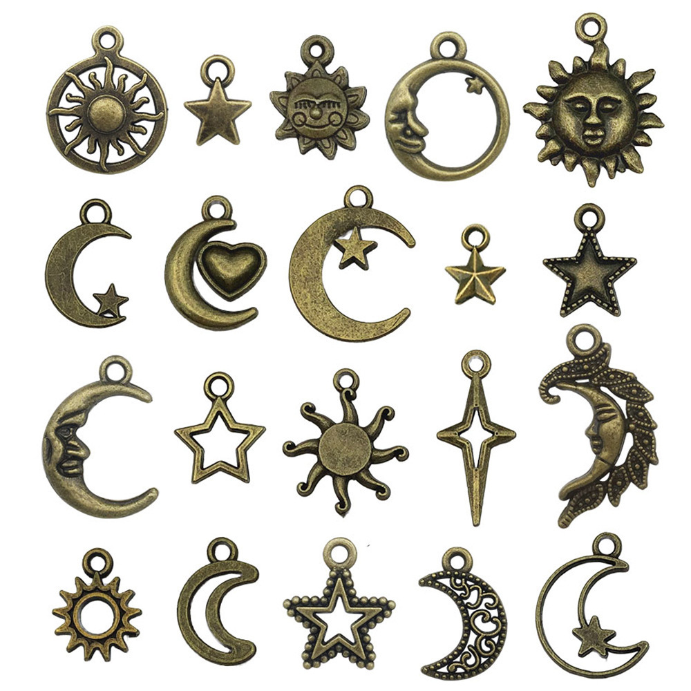 MYK3547-Mixed 20 antique blue alloy sun, star and moon series pendants