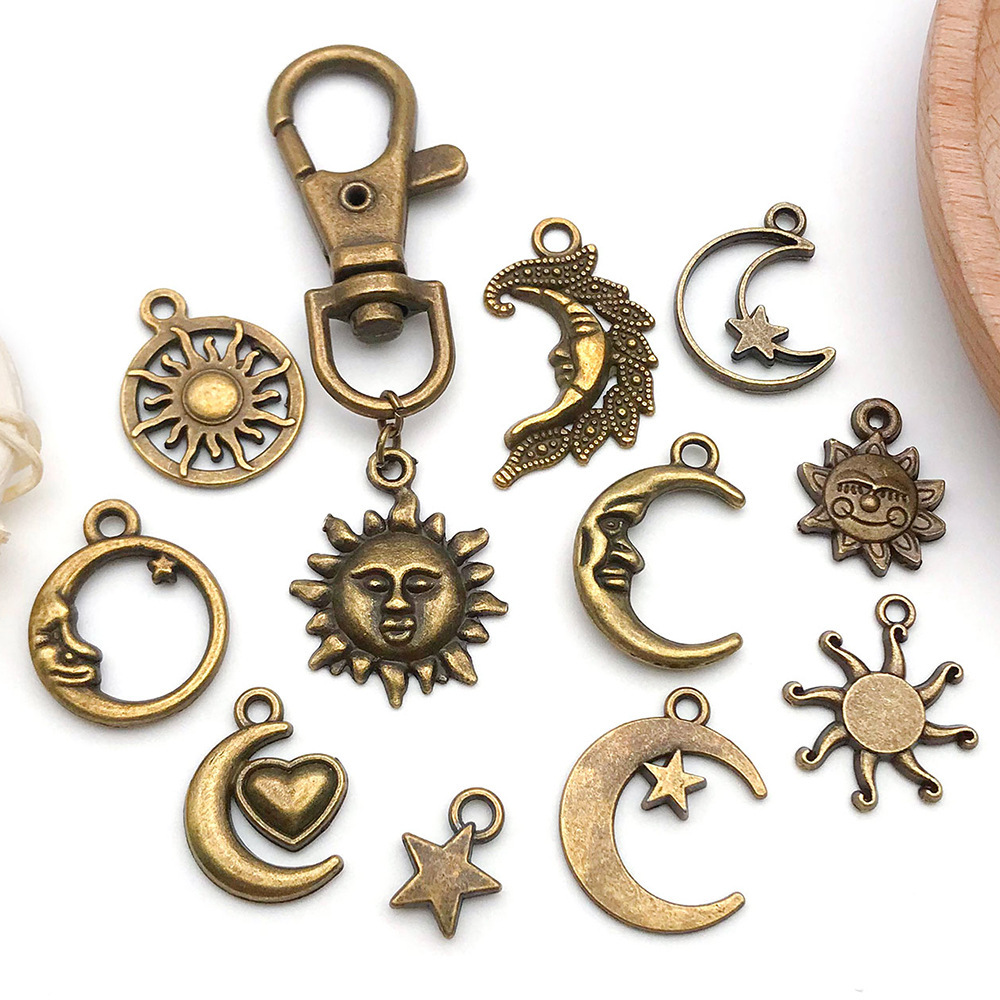 MYK3547-Mixed 20 antique blue alloy sun, star and moon series pendants