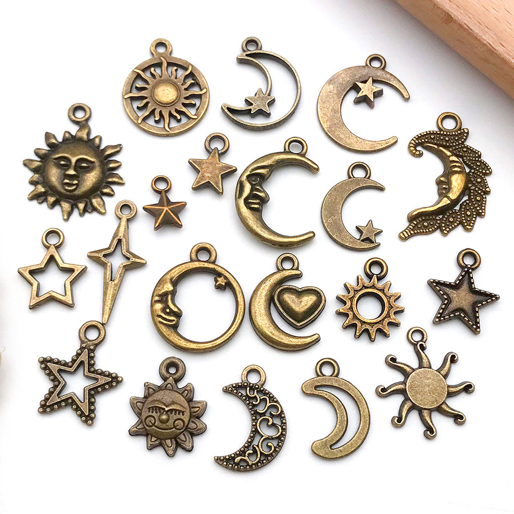 MYK3547-Mixed 20 antique blue alloy sun, star and moon series pendants