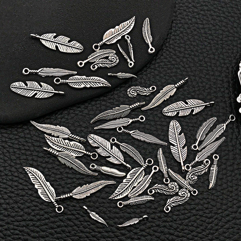 MYK3577-Mix 40 Ancient Silver Feather Set
