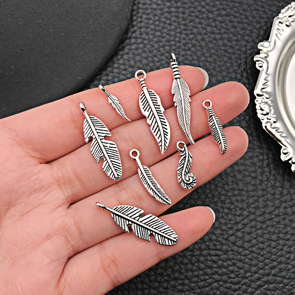 MYK3577-Mix 40 Ancient Silver Feather Set