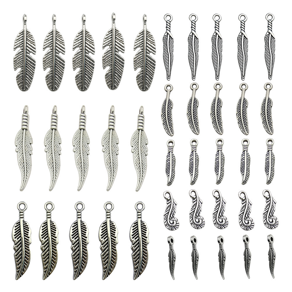 MYK3577-Mix 40 Ancient Silver Feather Set