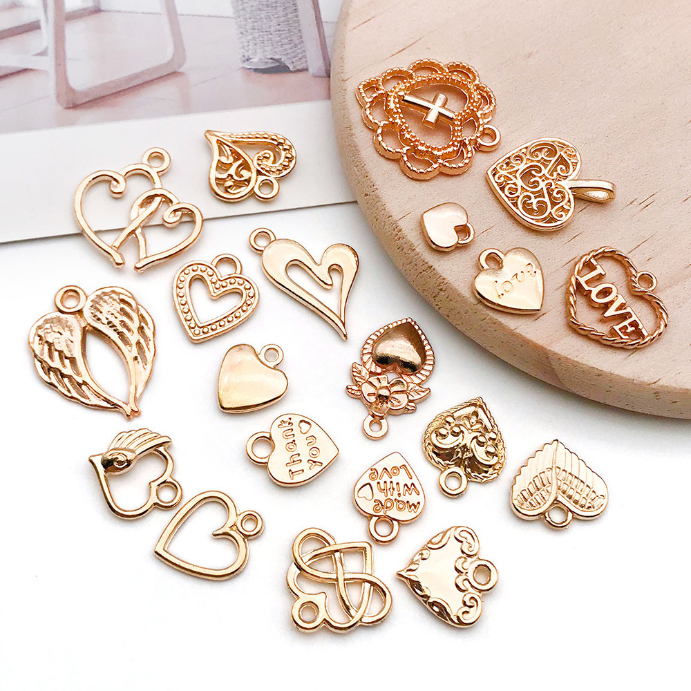 MYK3570-Mixed 20 KC gold openwork heart letter LOVE pendants